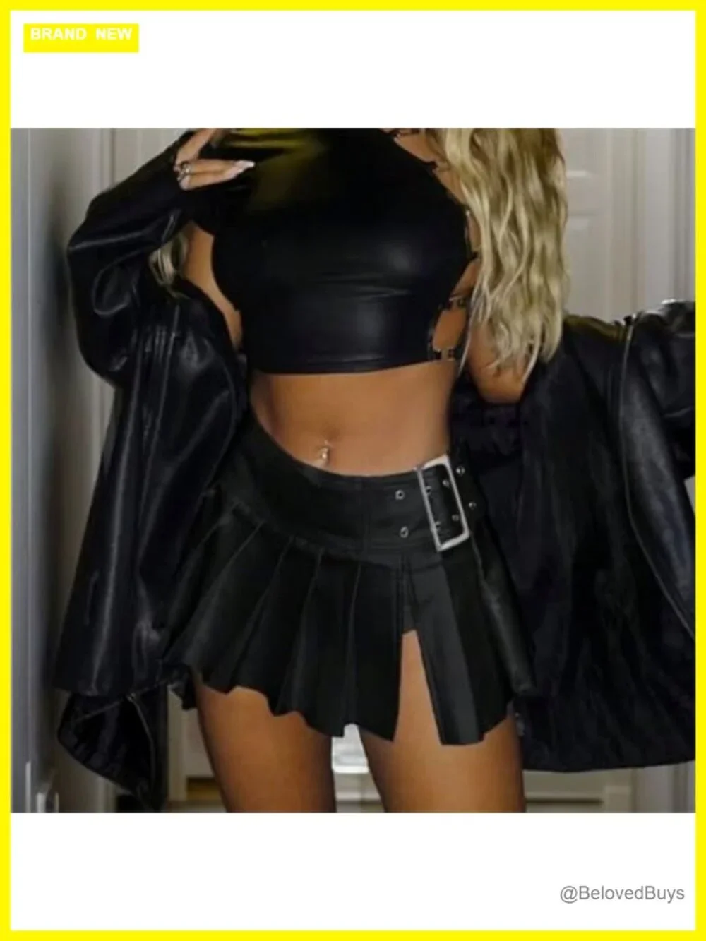 Y2K Faux Leather Pleated Side Slit Micro Mini Skirt